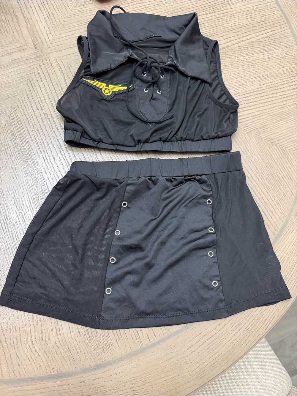 Black Mini Skirt with Eyelet Panel Detail